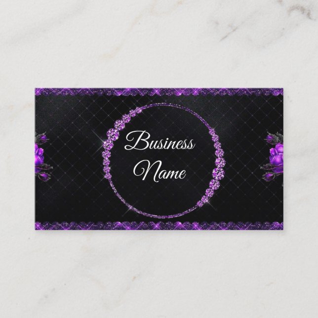 Lila och Black Glitter Rhinestone Beauty Visitkort (Framsida)