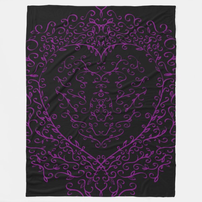 Lila och Black Heart Gothic Bröllop Blanket Fleecefilt (Framsidan)