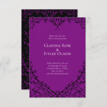 Lila och Black Heart Gothic Bröllop Spara Dat