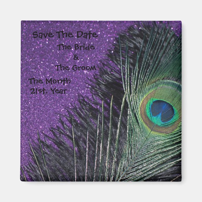 Lila och Black Peacock Bröllop Magnets Magnet (Framsidan)