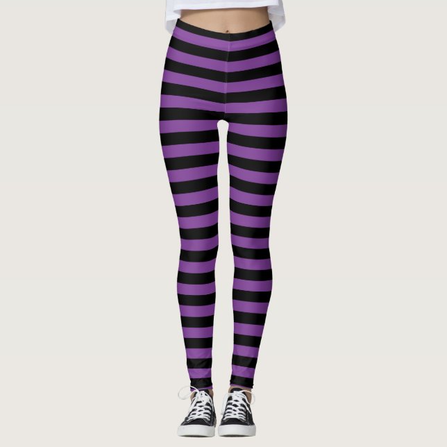 Lila och Black Stripe Halloween Witch Leggings (Framsida)