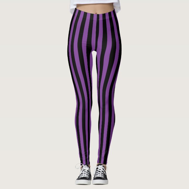 Lila och Black Stripe Halloween Witch Leggings (Framsida)