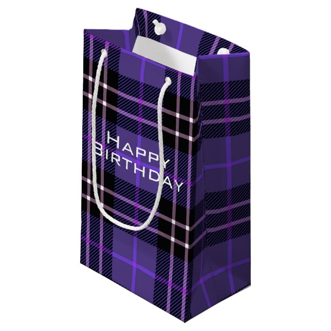 Lila och Black Tartan Play Small Gift Bag (Framsidan Vinklad)