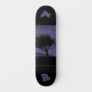 Lila och Black Träd-design med Anpassningsbar Init Mini Skateboard Bräda 18,5 Cm