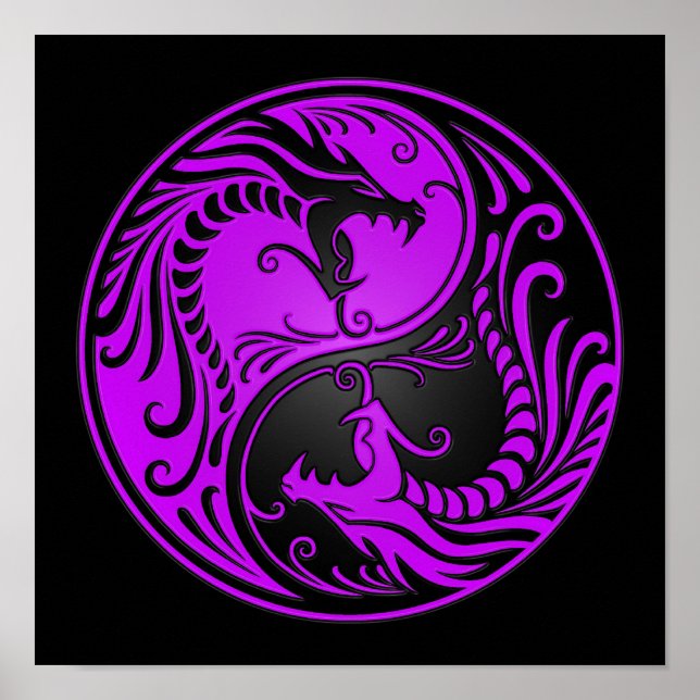Lila och Black Yin Yang Dragons Poster (Framsidan)