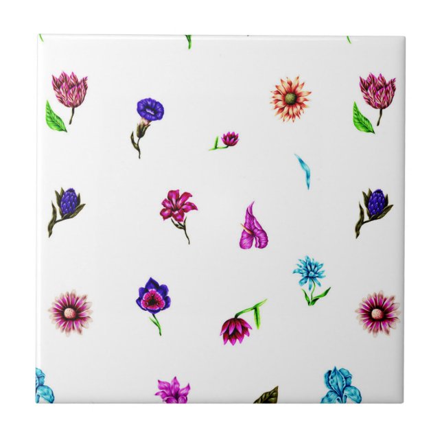 Lila och bläddringsutskrift, modern Blommigt Skriv Kakelplatta (Framsidan)