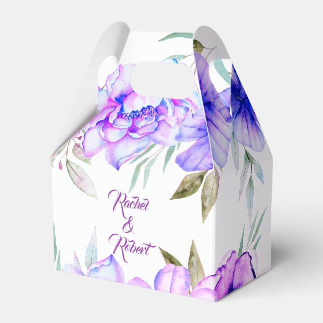 Lila och blåfärgade blommor blommigt bröllop presentaskar (Framsidan Sidan)