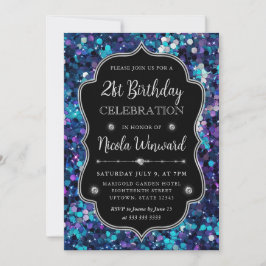 Lila och blåfenade Sjöjungfruar Ram födelsedag Inbjudningar