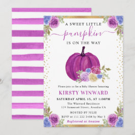 Lila och blått Blommigt Pumpkins Fall Wedding Inbjudningar