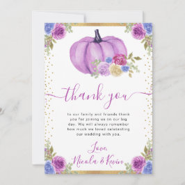 Lila och blått Blommigt Pumpkins Fall Wedding Tack Kort