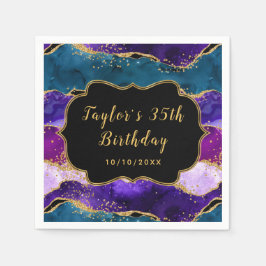 Lila och blått peacock Agate Birthday Pappersservett