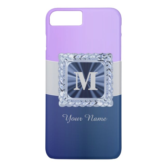 Lila och blått personlig monogram Case-Mate iPhone skal (Baksida)
