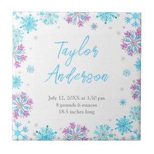 Lila och Blått Snöflingor-Baby Kakelplatta