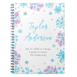 Lila och blått Snöflingor födelsetal Anteckningsbok