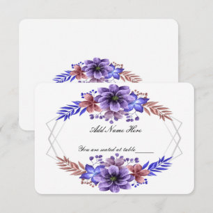 Lila och blått vattenfärgkort Blommigt Bröllop Bor Tilläggskort