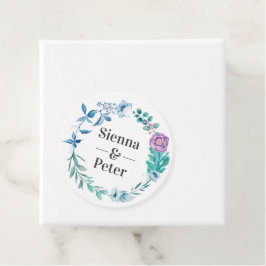 Lila och blåvitling av blommigt Utandningsbröllop Gåvor Etiketter