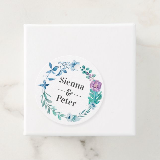 Lila och blåvitling av blommigt Utandningsbröllop  Gåvor Etiketter (På plats)