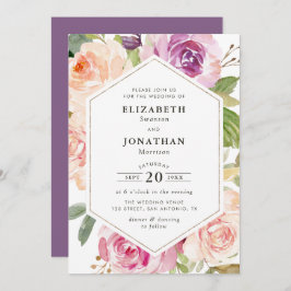 lila och  blommigt bröllop inbjudningar