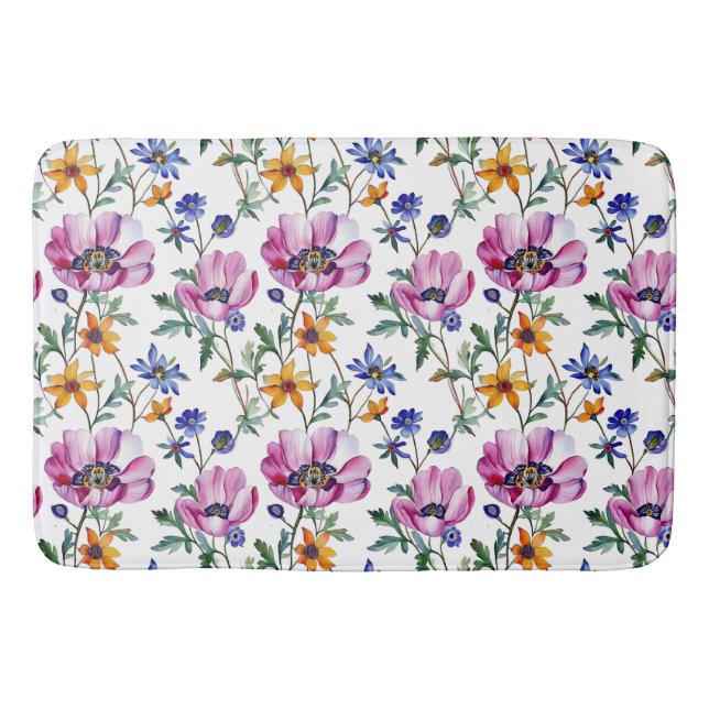 Lila och Blommigt för vattenfärgsSöt och Gult Badrumsmatta (Framsidan)