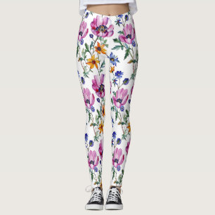 Lila och Blommigt för vattenfärgsSöt och Gult Leggings