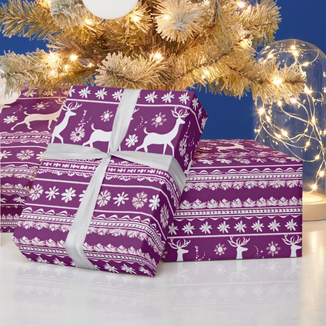 Lila och Blommigt för vita renar Modern jul Presentpapper (Helgdagar)
