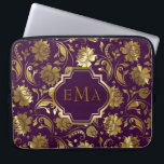 Lila och Blommönster Guld Laptop Fodral<br><div class="desc">lila av elegantens mörk och blommönster av metalliskt guld. Det finns på andra produkter.</div>
