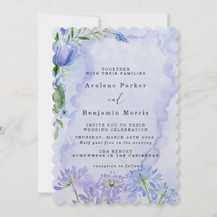 Lila- och Blue Blommigt Lotus Wedding-inbjudningar Spara Datumet