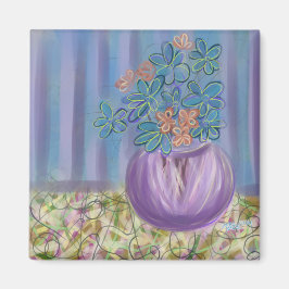 Lila och Blue Bouquet Original Art Magnet