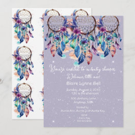 Lila och Blue Dreamcatcher Girl Baby Shower Inbjudningar