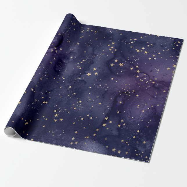 Lila och Blue Galaxy med Stars Presentpapper (Utrullad)