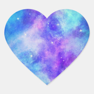 Lila och Blue Galaxy Space Abstrakt Hjärtformat Klistermärke