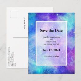 Lila och Blue Galaxy Space Abstrakt Meddelande Vykort