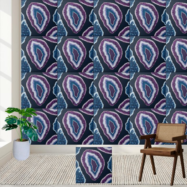 Lila- och Blue Geode Slice Mönster Tile Kakelplatta (Purple and Blue Geode Slice Pattern Tile)