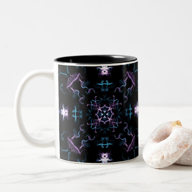 Lila och Blue Mandala Flower Två-Tonad Mugg (Med munk)