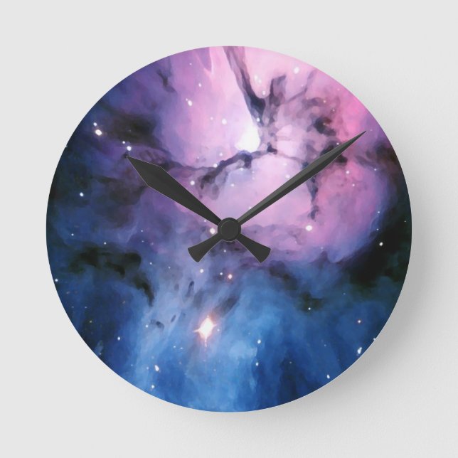 Lila och Blue Nebula Rund Klocka (Framsida)