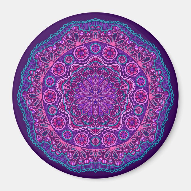 Lila och Blue Paisley Mandala Magnet (Framsidan)