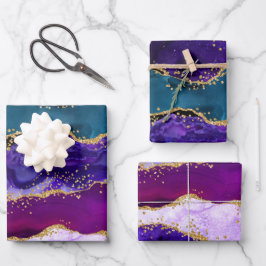 Lila och Blue Peacock Faux Glitter Agate