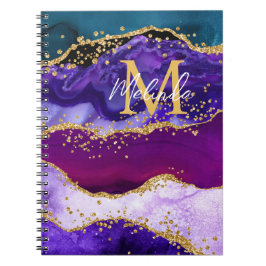 Lila och Blue Peacock Faux Glitter Agate Anteckningsbok