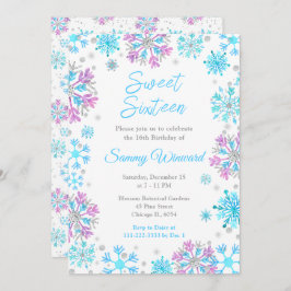 Lila och Blue Snöflingor Sweet sixteen Inbjudningar