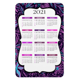 Lila och Blue Tropical Löv | 2021 Kalender Magnet