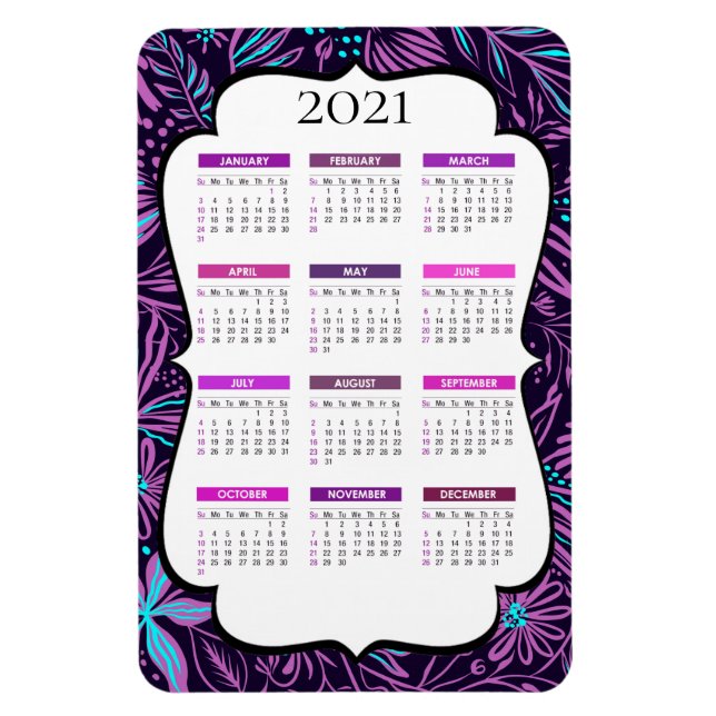 Lila och Blue Tropical Löv | 2021 Kalender Magnet (Vertikal)
