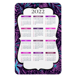 Lila och Blue Tropical Löv | 2022 Kalender Magnet