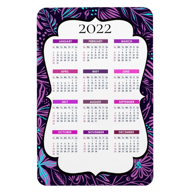 Lila och Blue Tropical Löv | 2022 Kalender Magnet (Vertikal)