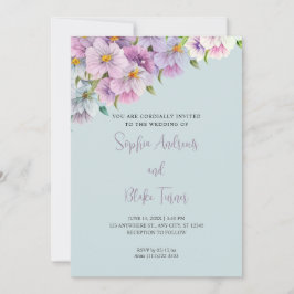 Lila och Blue Wildblommor Blue Garden Wedding Wedd Inbjudningar