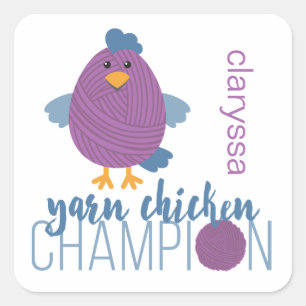 Lila- och Blue Yarn Chicken Champion Fyrkantigt Klistermärke