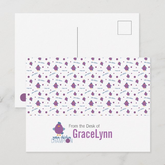 Lila- och Blue Yarn Chicken Champion Vykort (Fram/baksida)