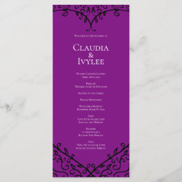 Lila och Bröllopsprogram med svarthjärtans tjockle Meny