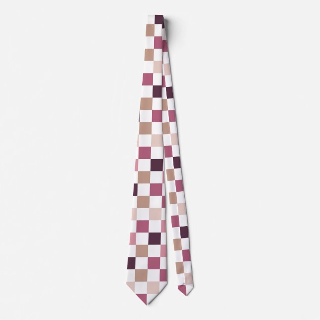 Lila och Brun Rutig Mozaik Minimalistisk Slips (Framsida)