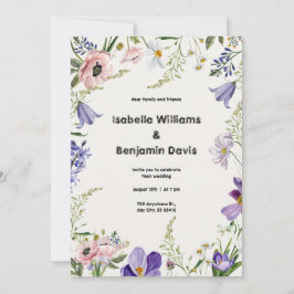 Lila och Cream Blommigt Inbjudan till Bröllop vid