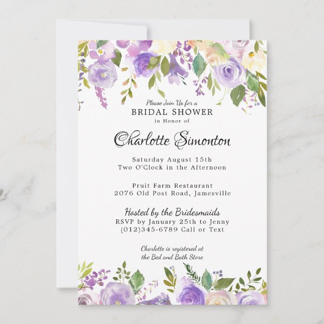 Lila och Cream Blommigt Inbjudningskort för möhipp (Framsida)